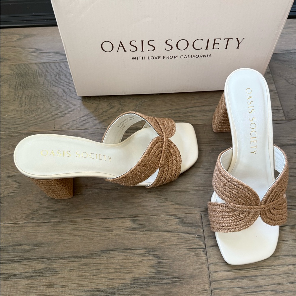 Society Women's Tan Woven Sandals mule white 6 wedge shoe Vici - Picture 3 of 5